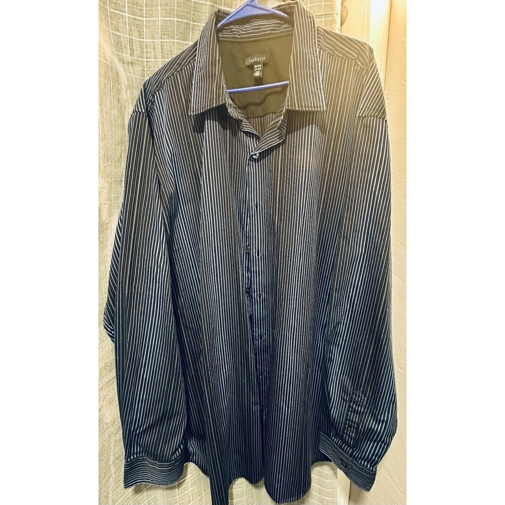 Van Heusen 3XL Black And Blue Stripped Men's Long Sleeve Button Up Dress Shirt